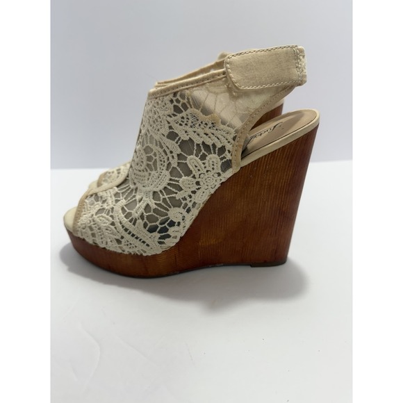 Lucky Brand Womens 8 Ankle Slingback Wedge Lace Open Toe Sandal Boho Summer Chic - Picture 4 of 10